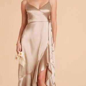 YC Midi Dress - Neutral Champagne Shiny Satin- Birdy Grey